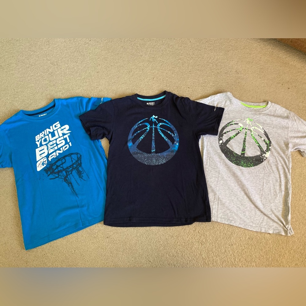 AND1 Kids Basketball Tshirts. Lot of 3 with basketball themes. Size boys 14/16